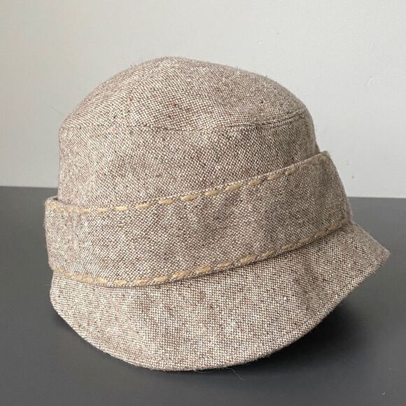 Statement Tan Tweed Cloche Hat OS Preppy Cottagecore Structured Retro Classic main image 7